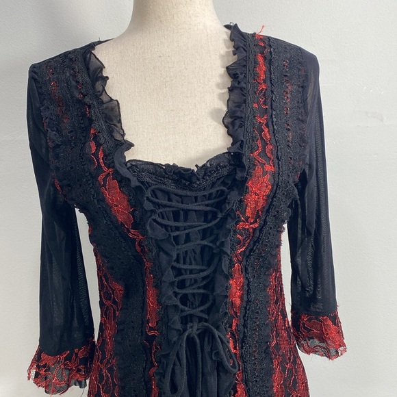 Pretty Angel Punk Goth Halloween Witchy Lace Top Red/Black Size Large - Picture 2 of 9